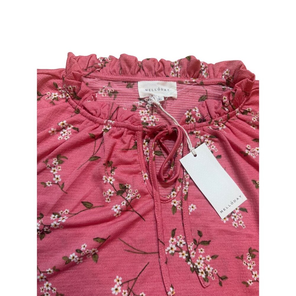 NWT Meloday Women's Peachy Pink Floral Blouse Sleeveless Size Large - Picture 3 of 3